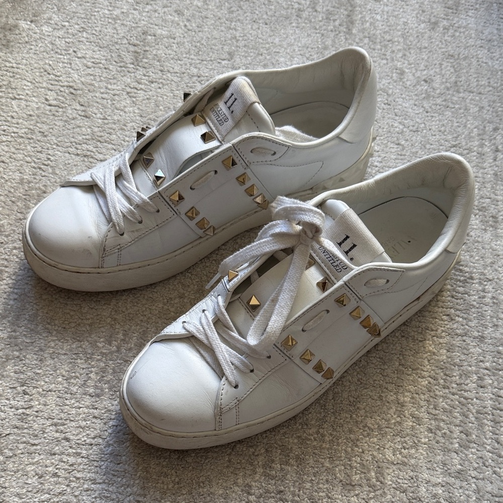 Valentino White Sneakers with Gold Studs